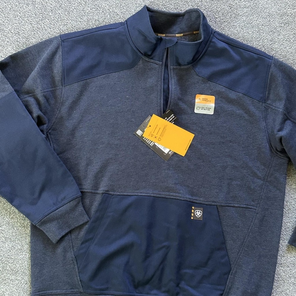 Ariat Jacket Mens XL‎ Blue Rebar Workman 1/4 Zip Duracanvas Fleece Pullover